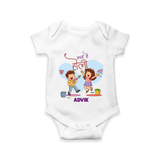 “Masti Mein Holi” Personalized Kids Romper - WHITE - New Born (Chest 14")