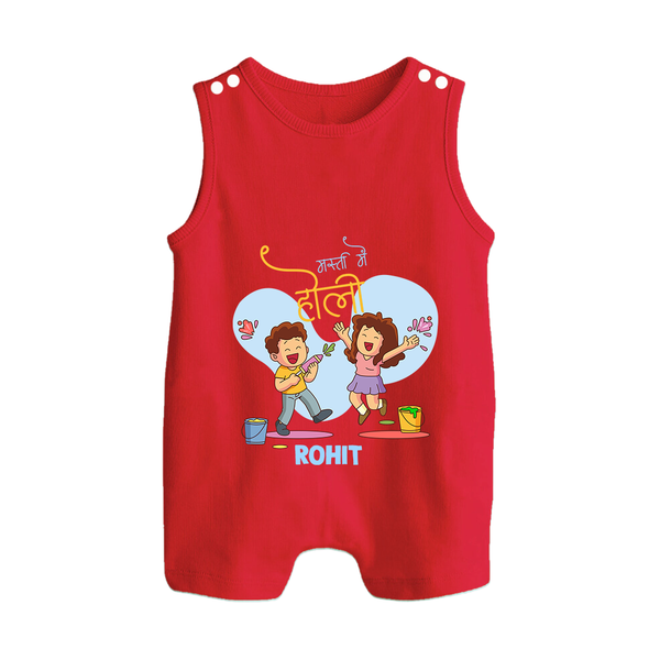 “Masti Mein Holi” Personalized Kids Romper Suit - RED - 0 - 5 Months Old (Chest 18")