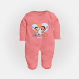 Happy Holi - Masti Mein Holi With Our Customized Sleep Suit For Babies With Name - PEACH - New Born (Chest 7.5")