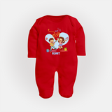 “Masti Mein Holi” Personalized Kids Fullbody Suit - RED - New Born (Chest 7.5")