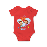“Masti Mein Holi” Personalized Kids Romper - RED - New Born (Chest 14")