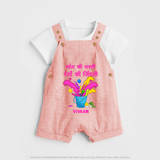 Happy Holi - Bhaang Ki Masti, Rangon Ki Zindagi With Our Customized Dungaree Set For Kids With Name - PEACH - 0 - 5 Months Old (Chest 18")