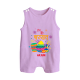 Happy Holi - Color Ki Barsaat With Our Customized Romper Suit For Babies With Name - LILAC - 0 - 5 Months Old (Chest 18")