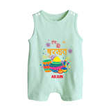 “Rang Ka Utsav” Personalized Kids Holi Romper Suit - MINT GREEN - 0 - 5 Months Old (Chest 18")