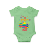 Happy Holi - Color Ki Barsaat With Our Customized Romper For Babies With Name - GREEN - 0 - 3 Months Old (Chest 16")