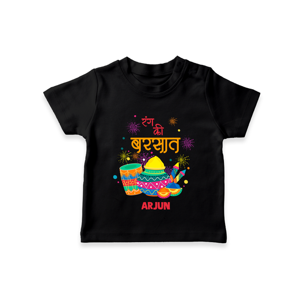 “Rang Ka Utsav” Personalized Kids Holi T-Shirt - BLACK - 0-5 Months Old (Chest 17")