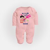 Happy Holi - Bura Na Mano, Holi Hai With Our Customized Sleep Suit For Babies With Name - BABY PINK - New Born (Chest 7.5")