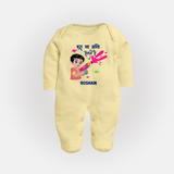 Happy Holi - Bura Na Mano, Holi Hai With Our Customized Sleep Suit For Babies With Name - PASTEL YELLOW - New Born (Chest 7.5")