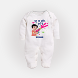 Happy Holi - Bura Na Mano, Holi Hai With Our Customized Sleep Suit For Babies With Name - WHITE - New Born (Chest 7.5")