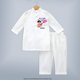 Happy Holi - Bura Na Mano, Holi Hai With Our Customized Kurta Set For Kids With Name - WHITE - 3 - 6 Months Old (Chest 24", Kurta Length 14'', Waist 19", Pant Length 14")