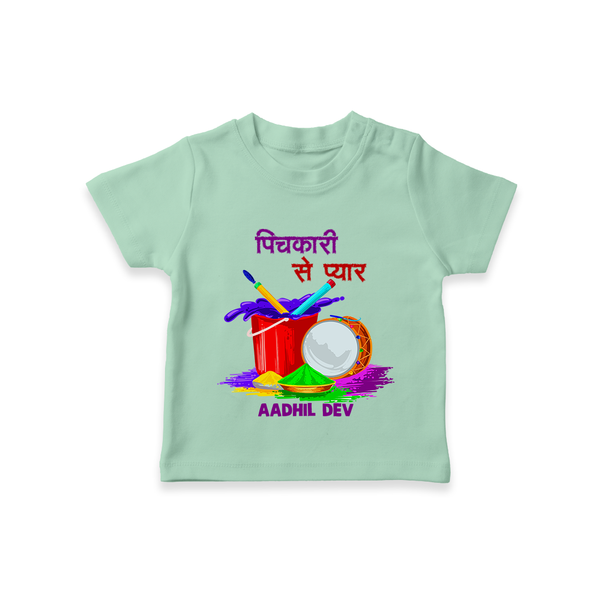 “Pichkari Se Pyaar” Personalized Kids Holi T-Shirt - MINT GREEN - 0-5 Months Old (Chest 17")
