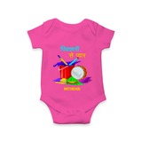 Happy Holi - Pichkari Se Pyaar With Our Customized Romper For Babies With Name - HOT PINK - 0 - 3 Months Old (Chest 16")