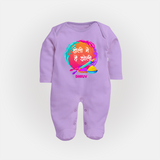 Happy Holi - Holi Mein Hai Jholi With Our Customized Sleep Suit For Babies With Name - LILAC - New Born (Chest 7.5")