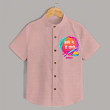 Happy Holi - Holi Mein Hai Jholi With Our Customized Shirt For Kids With Name - PEACH - 0 - 6 Months Old (Chest 23")