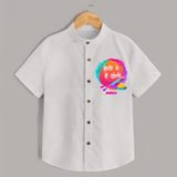 Happy Holi - Holi Mein Hai Jholi With Our Customized Shirt For Kids With Name - WHITE - 0 - 6 Months Old (Chest 23")