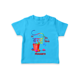 Happy Holi - Rang Barse, Dil Khilke With Our Customized T-Shirt For Kids With Name - SKY BLUE - 0-5 Months Old (Chest 17")