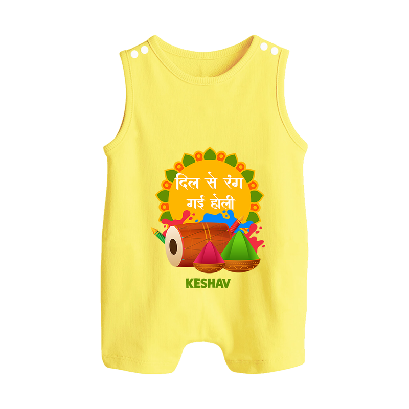 Happy Holi - Dil Se Rang Gayi Holi With Our Customized Romper Suit For Babies With Name - PASTEL YELLOW - 0 - 5 Months Old (Chest 18")