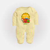 Traditional Holi Dhol & Colors Name Fullbody Suit - PASTEL YELLOW - New Born (Chest 7.5")