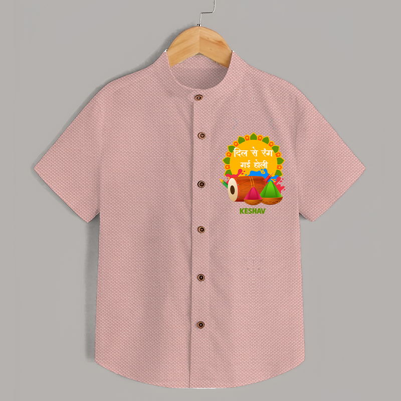 Happy Holi - Dil Se Rang Gayi Holi With Our Customized Shirt For Kids With Name - PEACH - 0 - 6 Months Old (Chest 23")