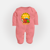 Happy Holi - Dil Se Rang Gayi Holi With Our Customized Sleep Suit For Babies With Name - PEACH - New Born (Chest 7.5")