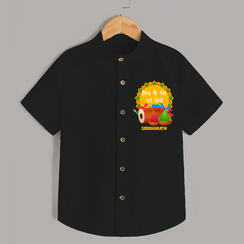 Happy Holi - Dil Se Rang Gayi Holi With Our Customized Shirt For Kids With Name - BLACK - 0 - 6 Months Old (Chest 23")