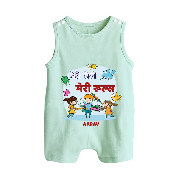 “Meri Holi Meri Rules” Personalized Kids Romper Suit - MINT GREEN - 0 - 5 Months Old (Chest 18")