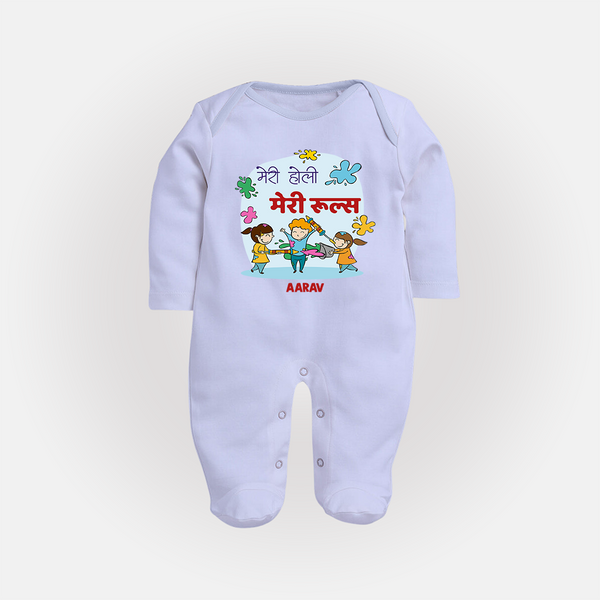 “Meri Holi Meri Rules” Personalized Kids Fullbody Suit - BABY BLUE - New Born (Chest 7.5")