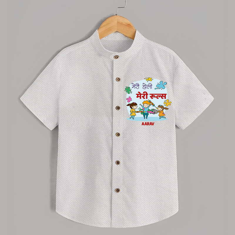 Happy Holi - Meri Holi, Meri Rules With Our Customized Shirt For Kids With Name - WHITE - 0 - 6 Months Old (Chest 23")