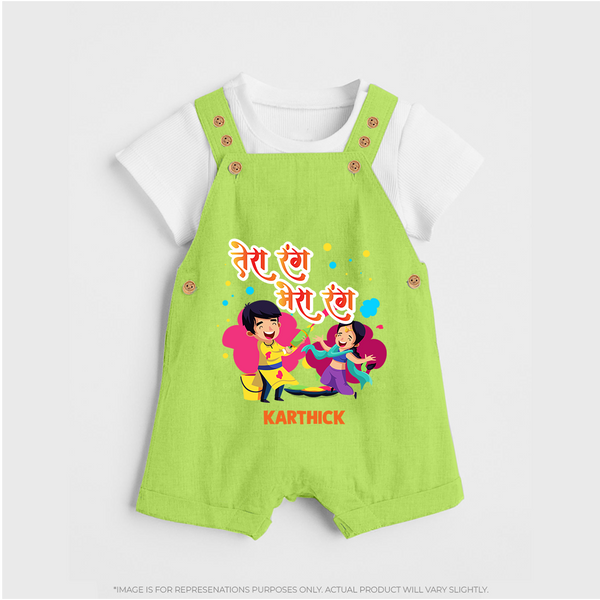 “Tera Rang Mera Rang” Personalized Kids Holi Dunagree - GREEN - 0 - 5 Months Old (Chest 18")