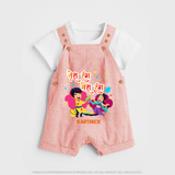 Happy Holi - Tera Rang, Mera Rang With Our Customized Dungaree Set For Kids With Name - PEACH - 0 - 5 Months Old (Chest 18")