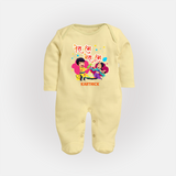 “Tera Rang Mera Rang” Personalized Kids Holi Fullbody Suit - PASTEL YELLOW - New Born (Chest 7.5")