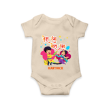 Happy Holi - Tera Rang, Mera Rang With Our Customized Romper For Babies With Name - IVORY - 0 - 3 Months Old (Chest 16")