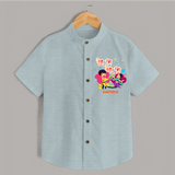 “Tera Rang Mera Rang” Personalized Kids Holi Shirt - ARCTIC BLUE - 0 - 6 Months Old (Chest 23")
