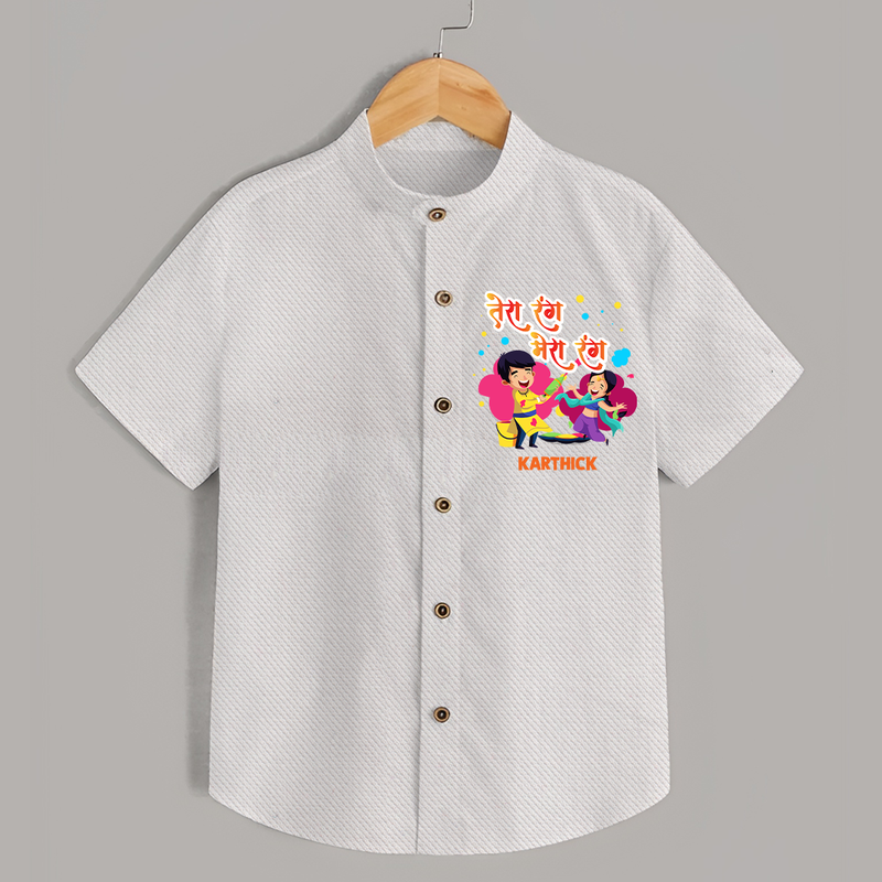 Happy Holi - Tera Rang, Mera Rang With Our Customized Shirt For Kids With Name - WHITE - 0 - 6 Months Old (Chest 23")