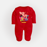 Happy Holi - Tera Rang, Mera Rang With Our Customized Sleep Suit For Babies With Name - RED - New Born (Chest 7.5")