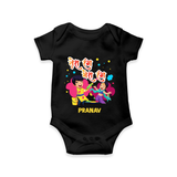 “Tera Rang Mera Rang” Personalized Kids Holi Romper - BLACK - New Born (Chest 14")