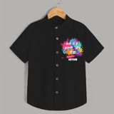 Happy Holi - Holi Mein Hai Fun & Funda With Our Customized Shirt For Kids With Name - BLACK - 0 - 6 Months Old (Chest 23")