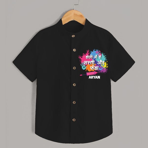 “Holi Mein Hai Masti Aur Fun” Personalized Kids Holi Shirt - BLACK - 0 - 6 Months Old (Chest 23")