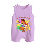 Happy Holi - Rangon Ki Barsaat, Dosti Ki Baat With Our Customized Romper Suit For Babies With Name - LILAC - 0 - 5 Months Old (Chest 18")