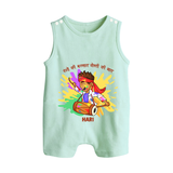 Happy Holi - Rangon Ki Barsaat, Dosti Ki Baat With Our Customized Romper Suit For Babies With Name - MINT GREEN - 0 - 5 Months Old (Chest 18")