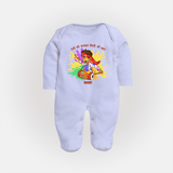 Happy Holi - Rangon Ki Barsaat, Dosti Ki Baat With Our Customized Sleep Suit For Babies With Name - BABY BLUE - New Born (Chest 7.5")