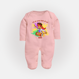 Happy Holi - Rangon Ki Barsaat, Dosti Ki Baat With Our Customized Sleep Suit For Babies With Name - BABY PINK - New Born (Chest 7.5")