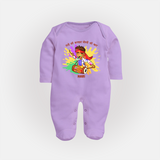 Happy Holi - Rangon Ki Barsaat, Dosti Ki Baat With Our Customized Sleep Suit For Babies With Name - LILAC - New Born (Chest 7.5")