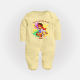 Happy Holi - Rangon Ki Barsaat, Dosti Ki Baat With Our Customized Sleep Suit For Babies With Name - PASTEL YELLOW - New Born (Chest 7.5")