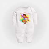 Happy Holi - Rangon Ki Barsaat, Dosti Ki Baat With Our Customized Sleep Suit For Babies With Name - WHITE - New Born (Chest 7.5")