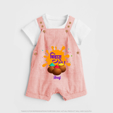 Happy Holi - Bindaas, Holi Hai With Our Customized Dungaree Set For Kids With Name - PEACH - 0 - 5 Months Old (Chest 18")