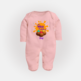 Happy Holi - Bindaas, Holi Hai With Our Customized Sleep Suit For Babies With Name - BABY PINK - New Born (Chest 7.5")