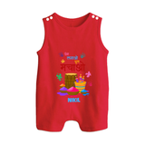 “Rang Lagao Nachao” Personalized Holi Kids Romper Suit - RED - 0 - 5 Months Old (Chest 18")