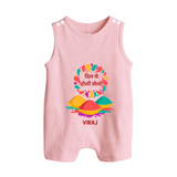 “Dil Se Holi Khelo” Personalized Kids Romper Suit - BABY PINK - 0 - 5 Months Old (Chest 18")