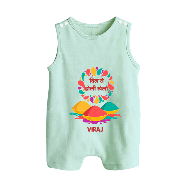 “Dil Se Holi Khelo” Personalized Kids Romper Suit - MINT GREEN - 0 - 5 Months Old (Chest 18")